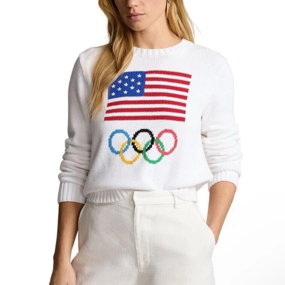 NWT Polo Ralph Lauren Women's Team USA Knit Crewneck Sweater White $398 Size XS - Picture 4 of 6